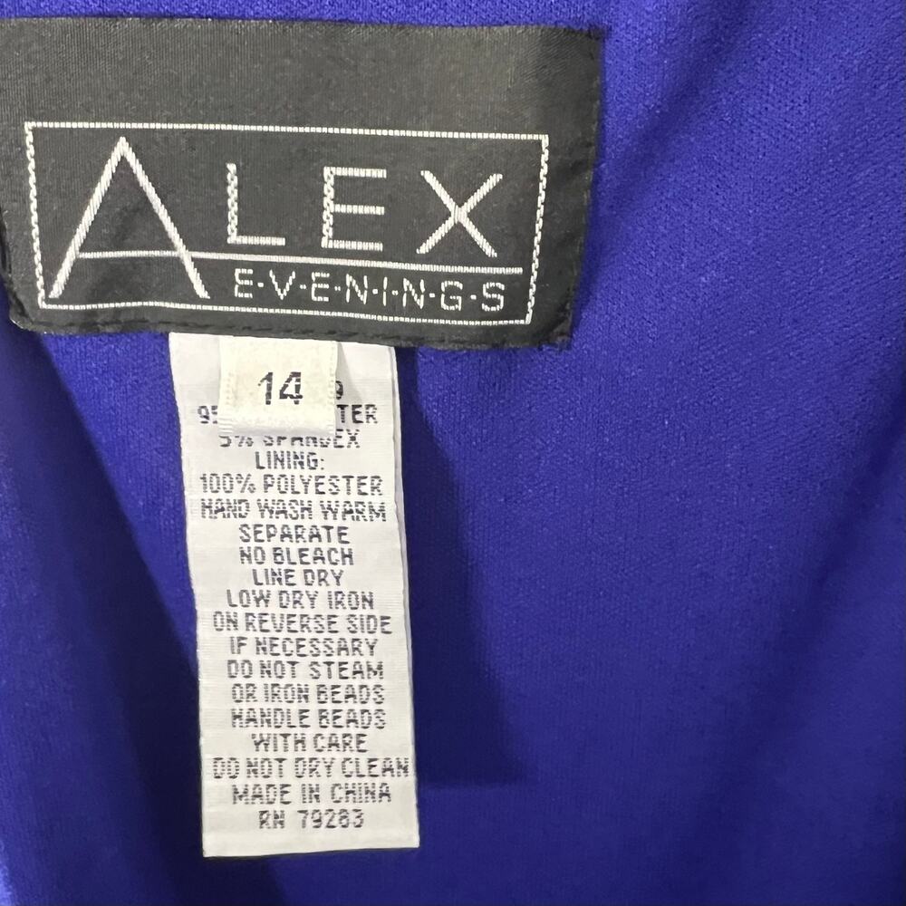 Alex Evenings Plus Size 14 Cobalt Blue Cold Shoulder Embellished Ruched Gown NWT - Picture 13 of 14